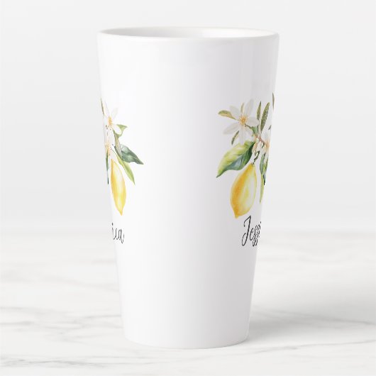 Monogram Citroenvruchten Witte Bloemen Boomtak Latte Mok (Voorkant)