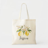 Monogram Citroenvruchten Witte Bloemen Boomtak Tote Bag (Voorkant)