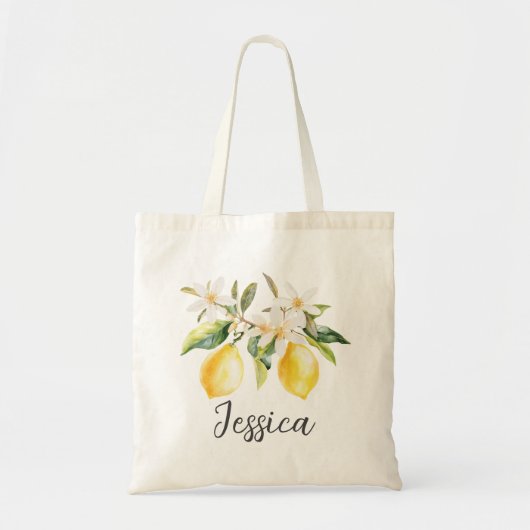 Monogram Citroenvruchten Witte Bloemen Boomtak Tote Bag (Voorkant)