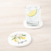 Monogram Citroenvruchten Witte Bloemen Boomtak Zandsteen Onderzetter (Zijkant)
