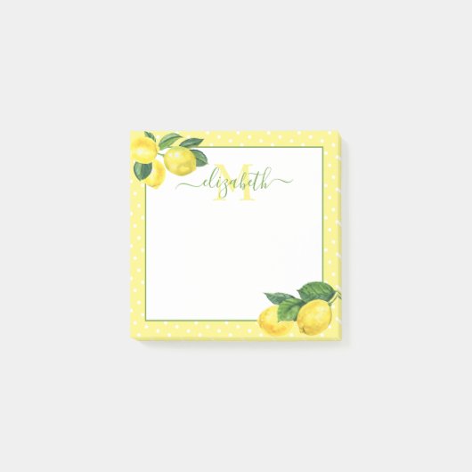 Monogram citroenzandroen waterverf polka dot post-it® notes (Voorkant)