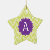 Monogram Citron Chevron met Paars Keramisch Ornament (Rechts)