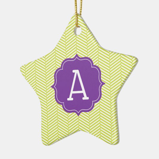 Monogram Citron Chevron met Paars Keramisch Ornament (Links)