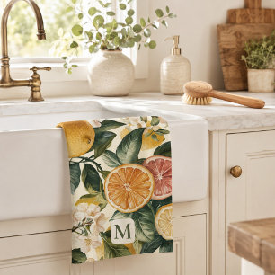Monogram Citrus Bloom Patroon Huis Verwarmingscade Theedoek