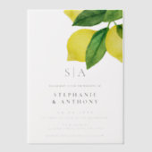 Monogram Citrus Branch Wedding Vellum Uitnodigingen (Voorkant)