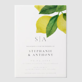 Monogram Citrus Branch Wedding Vellum Uitnodigingen