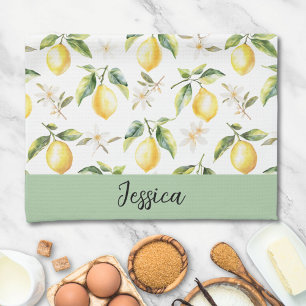 Monogram Citrus Citroen Fruit Botanisch Patroon Theedoek