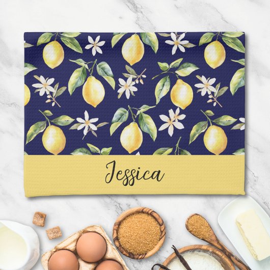 Monogram Citrus Citroen Fruit Botanisch Patroon Theedoek