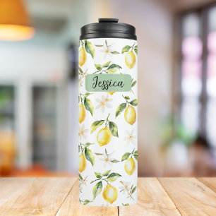Monogram Citrus Citroen Fruit Botanisch Patroon Thermosbeker