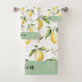 Monogram Citrus Citroenfruit Witte Bloem Botanisch Bad Handdoek (Insitu)