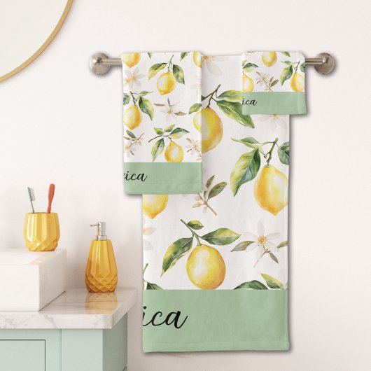 Monogram Citrus Citroenfruit Witte Bloem Botanisch Bad Handdoek