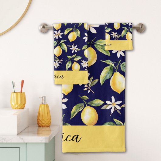 Monogram Citrus Citroenfruit Witte Bloem Botanisch Bad Handdoek