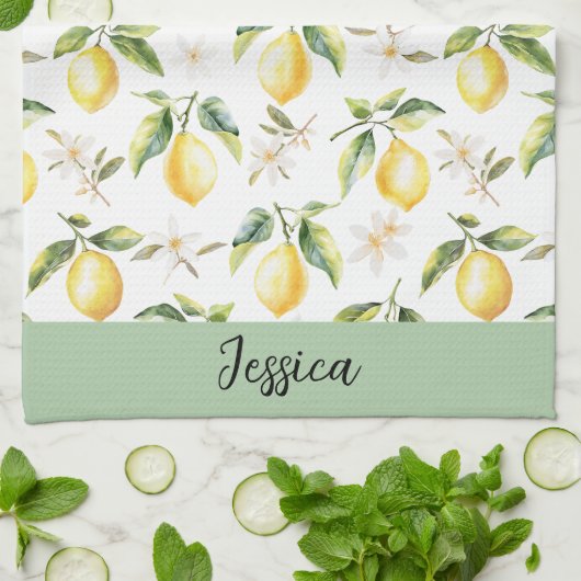 Monogram Citrus Citrus Fruit Botanische Patroon Theedoek (Gevouwen)