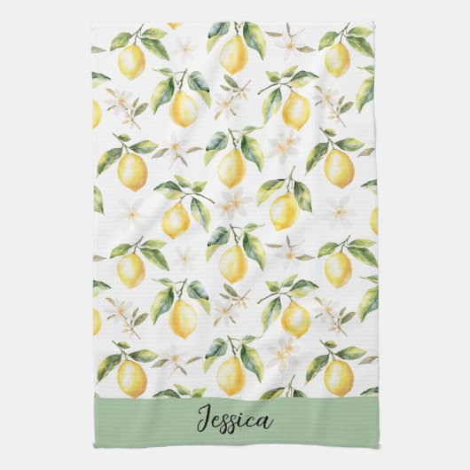 Monogram Citrus Citrus Fruit Botanische Patroon Theedoek (Verticaal)