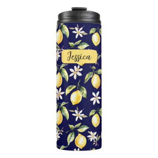 Monogram Citrus Citrus Fruit Botanische Patroon Thermosbeker (Voorkant)