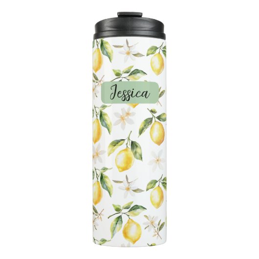 Monogram Citrus Citrus Fruit Botanische Patroon Thermosbeker (Voorkant)