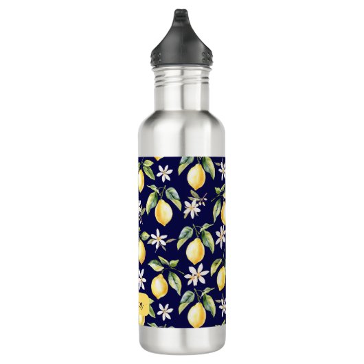 Monogram Citrus Citrus Fruit Botanische Patroon Waterfles (Rechts)