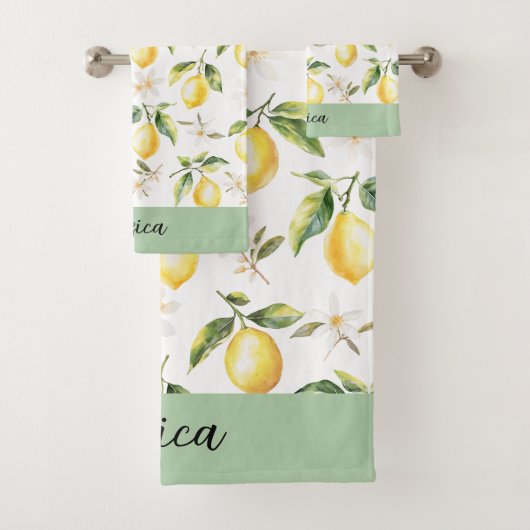 Monogram Citrus Citrusvruchten Witte Bloem Botanis Bad Handdoek (Insitu)