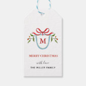 Monogram Citrus Crest Holiday Gift labels Cadeaulabel (Voorkant)
