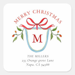 Monogram Citrus Crest met adres Vierkante Sticker
