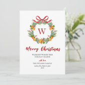 Monogram Citrus Krans Niet-foto Kerstmis Feestdagenkaart (Staand voorkant)