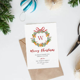 Monogram Citrus Krans Niet-foto Kerstmis Feestdagenkaart