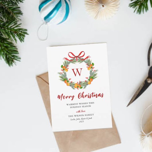 Monogram Citrus Krans Niet-foto Kerstmis Feestdagenkaart