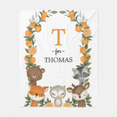 Monogram Citrus Oranje Woodland Greenery Animals Fleece Deken (Voorkant)