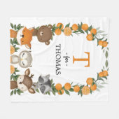 Monogram Citrus Oranje Woodland Greenery Animals Fleece Deken (Voorkant (Horizontaal))