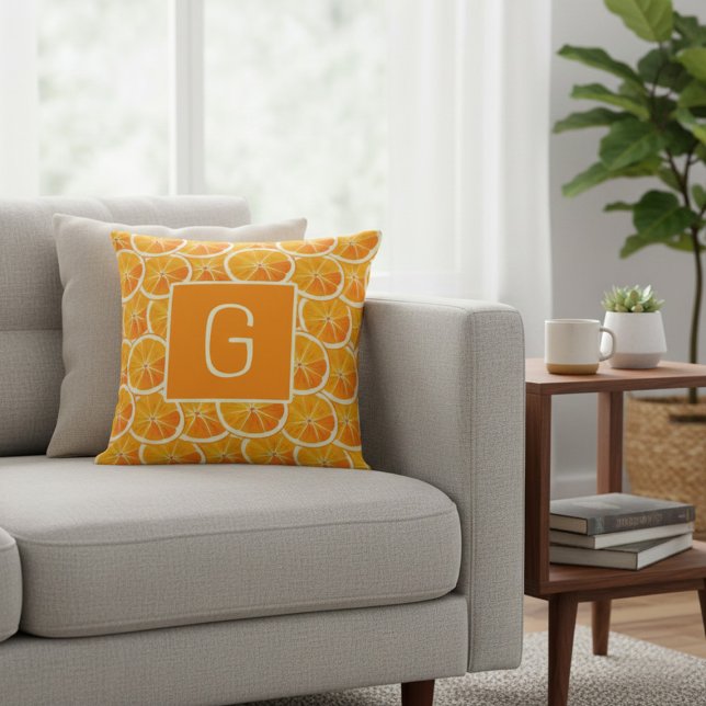 Monogram Citrus Sinaasappel Schijf Worp Kussen (Creator heeft geüpload)