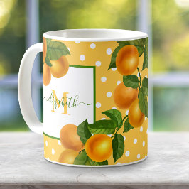 Monogram citrus sinaasappels aquarel stippen rusti koffiemok