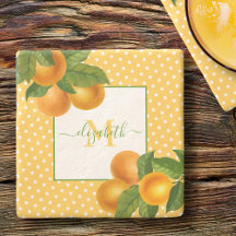 Monogram citrus sinaasappels aquarel stippen rusti