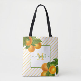 Monogram citrus sinaasappels rustieke waterverf st tote bag