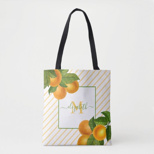 Monogram citrus sinaasappels rustieke waterverf st tote bag (Voorkant)