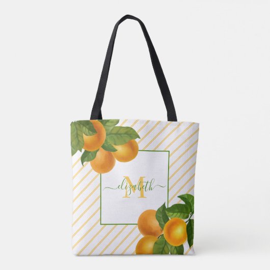 Monogram citrus sinaasappels rustieke waterverf st tote bag (Achterkant)