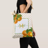 Monogram citrus sinaasappels rustieke waterverf st tote bag (Dichtbij)