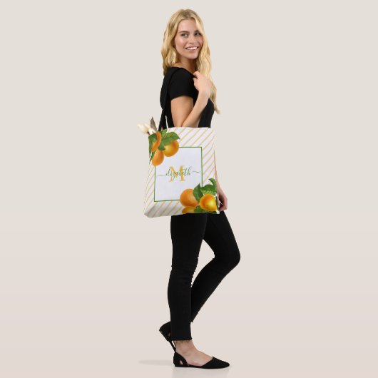 Monogram citrus sinaasappels rustieke waterverf st tote bag (Op model)