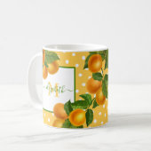 Monogram citrus sinaasappels waterverf stippen rus koffiemok (Voorkant links)