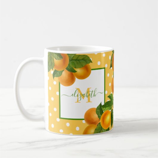 Monogram citrus sinaasappels waterverf stippen rus koffiemok (Links)