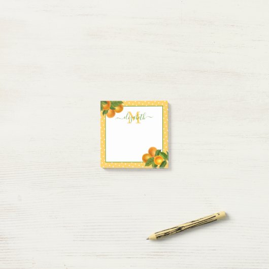 Monogram citrus sinaasappels waterverf stippen rus post-it® notes (Op bureau)