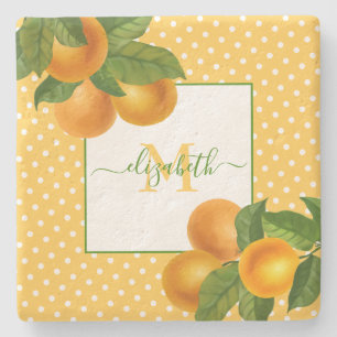 Monogram citrus sinaasappels waterverf stippen rus stenen onderzetter