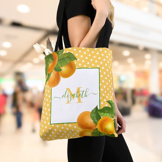 Monogram citrus sinaasappels waterverf stippen rus tote bag
