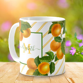 Monogram citrus sinaasappels waterverf strepen rus koffiemok