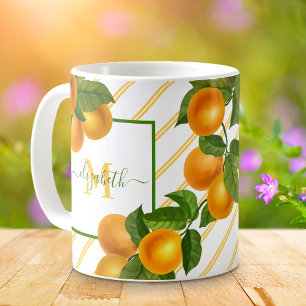 Monogram citrus sinaasappels waterverf strepen rus koffiemok