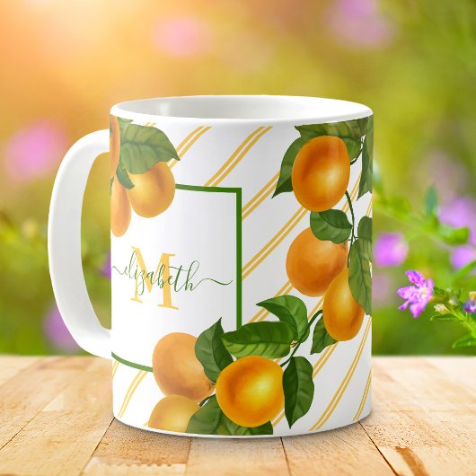 Monogram citrus sinaasappels waterverf strepen rus koffiemok
