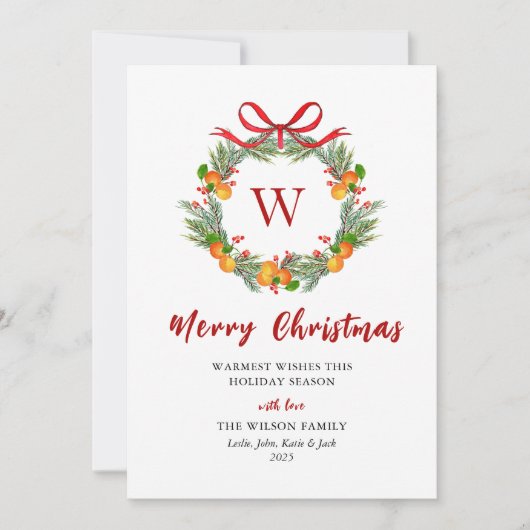 Monogram Citruskrans Niet Foto Kerstmis Feestdagenkaart (Voorkant)