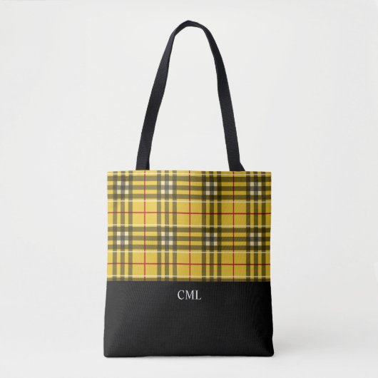 Monogram Clan MacLeod Zwart en Geel Plaid Tote Bag (Voorkant)