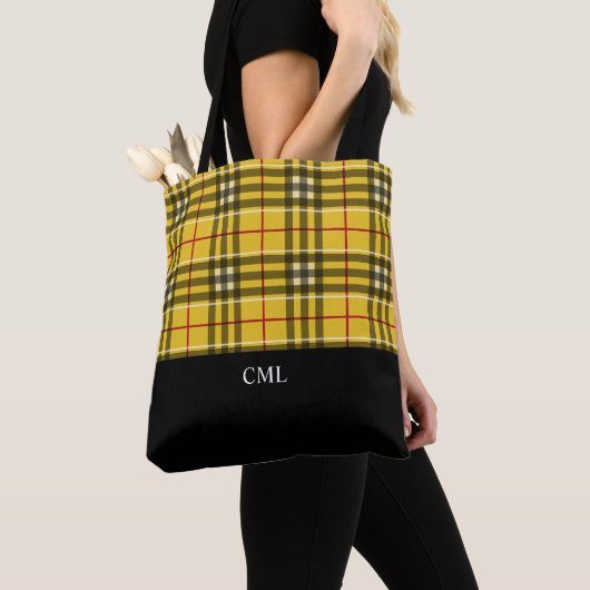 Monogram Clan MacLeod Zwart en Geel Plaid Tote Bag (Dichtbij)