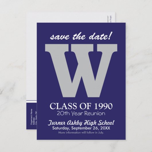 Monogram Class Reunion Save-the-Date Briefkaart (Voorkant / Achterkant)