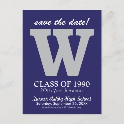Monogram Class Reunion Save-the-Date Briefkaart (Voorkant)